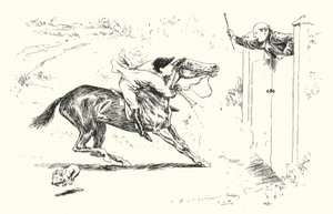 एक आदमी रीगेट में शिकार करने गया, और एक ऊंचे द्वार (उत्कीर्णन) पर छलांग लगाना चाहता था द्वारा लियोनार्ड लेस्ली ब्रुक