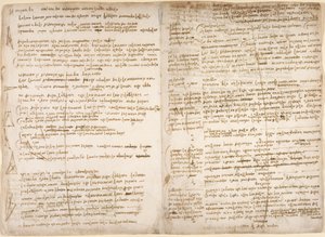 अरुंडेल 263, f.267v, f.266, बिंदु, रेखा और क्षेत्र की गणितीय परिभाषा पर नोट्स और आरेख, #39;पानी पर पहली पुस्तक#39; (#39;लिब्रो प्रिमो डेले एक्वे#39;) (उल्टा) के लिए, #39;कोडेक्स अरुंडेल#39; से (कागज़ पर कलम और स्याही) द्वारा लियोनार्डो दा विंची