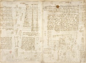 अरुंडेल 263, f.280v, f.279 नोट्स, आरेख और गणितीय गणना, #39;प्रेसपेक्टिवा#39; शीर्षक, #39;कास्टिक#39; पिरामिड पर, #39;कोडेक्स अरुंडेल#39; से द्वारा लियोनार्डो दा विंची