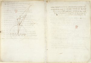अरुंडेल 263 f.45v, f.58 अल्हाजेन की समस्या के बारे में एक व्याख्यात्मक नोट के साथ प्रकाशिकी पर आरेख, #39;कोडेक्स अरुंडेल#39; से (कागज़ पर कलम और स्याही) द्वारा लियोनार्डो दा विंची
