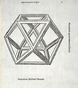 Hexaedron कटौती लुका पसिओली (c.1445-1517) द्वारा एक &39;दिव्य अनुपात&39; से कोई मतलब नहीं है, मूल रूप से पब। वेनिस 1509 द्वारा लियोनार्डो दा विंची