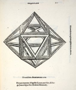 Hexaedron उच्च निर्वात, लुका पसिओली (c.1445-1517) द्वारा एक &39;दिव्य अनुपात&39; से, मूल रूप से पब। वेनिस 1509 द्वारा लियोनार्डो दा विंची