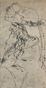 लार्ज हैट में एक बूढ़े आदमी के बाईं ओर प्रोफाइल, c1480 1945 द्वारा लियोनार्डो दा विंची