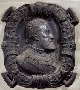 सम्राट चार्ल्स वी (1500-1558) का प्रोफ़ाइल चित्र"" लियोन लियोनी द्वारा मूर्तिकला कांस्य में राहत (1509-1590)। पेरिस, लौवर संग्रहालय