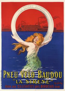 पोस्टर विज्ञापन "ला सिरेन" साइकिल टायर Pneu Velo Baudou द्वारा निर्मित, c.1920