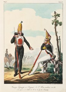 पावलोवस्की गार्ड रेजिमेंट के अधिकारी और सैनिक के तहत, 1830-1840 के दशक