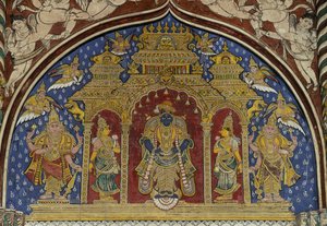 विष्णु, तंजावुर मराठा महल, तमिलनाडु, भारत का चित्रण करते हुए फ्रेस्को द्वारा अज्ञात अज्ञात