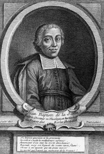 सेंट जॉन बैपटिस्ट डी ला साले (1651-1719) का पोर्ट्रेट, फ्रांसीसी पुजारी, शिक्षा सुधारक, और ईसाई स्कूलों के भाइयों के संस्थान के संस्थापक, उत्कीर्णन द्वारा अज्ञात अज्ञात