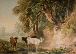 मवेशियों के साथ देहाती दृश्य, [19वीं सदी]। द्वारा रेखा परिवार
