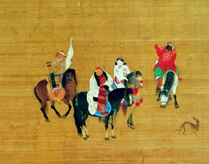 कुबलई खान (1214-94) शिकार, युआन राजवंश (रेशम पर स्याही का रंग) (विस्तार) द्वारा लियू कुआन ताओ