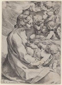 एन्जिल्स के साथ मैडोना और बच्चा द्वारा Lodovico Carracci