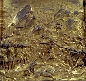 डेविड की कहानी और गोलियत, गेट्स ऑफ पैराडाइज (पूर्व के दरवाजे), 1425-52 (गिल्ट कांस्य) से दस राहत पैनल में से एक (87652-59 und 87661-67 देखें)