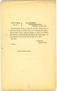सामान्य आदेश, संख्या 11, युद्ध विभाग, एडजुटेंट जनरल का कार्यालय, वाशिंगटन, 23 अप्रैल, 1861 द्वारा लोरेंजो थॉमस
