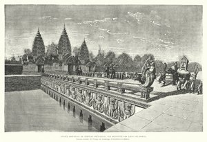 प्रीह खान, अंगकोर, कंबोडिया के खमेर मंदिर का पूर्वी प्रवेश द्वार (उत्कीर्णन) द्वारा लुई (बाद में) डेलापोर्टे