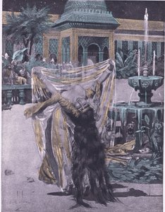 बेबीलोन की बेटी के नृत्य का सोल्डन, नवरे सोसाइटी द्वारा 1930 के दशक (लिथो) द्वारा प्रकाशित बोकासियो के डिकैमेरॉन का चित्रण द्वारा लुइस चेलोन