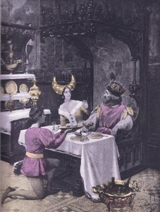 मुर्गों का रात्रिभोज, नवरे सोसाइटी 1930 (लिथो) द्वारा प्रकाशित बोकासियो के डिकैमेरॉन का चित्रण