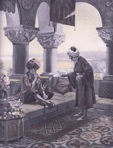 नवरे सोसाइटी 1930 (लिथो) द्वारा प्रकाशित द थ्री रिंग्स, डिकैमरन ऑफ बोकासियो का चित्रण