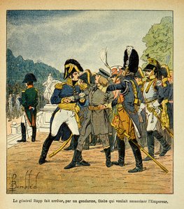 काउंट इमैनुएल डी लास केस (1766-1842) द्वारा "द मेमोरियल ऑफ सेंट हेलेन" पुस्तक से बॉम्बल्ड लुइस (1862-1927) द्वारा चित्रण: जनरल रैप गिरफ्तारी, एक जेंडर द्वारा, युवा स्टैब्स, जो सम्राट नेपोलियन की हत्या करना चाहता था। संग्रह आंशिक द्वारा लुई चार्ल्स ने बमबारी की