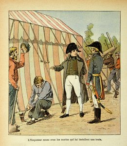 काउंट इमैनुएल डी लास केसेस (1766-1842) की पुस्तक "द मेमोरियल ऑफ सेंट हेलेन" से बॉम्बल्ड लुइस (1862-1927) का चित्रण: सम्राट नेपोलियन उन नाविकों के साथ बात कर रहे हैं जिन्होंने उनके लिए एक तम्बू स्थापित किया है, निजी संग्रह द्वारा लुई चार्ल्स ने बमबारी की