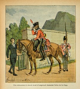काउंट इमैनुएल डी लास केसेस (1766-1842) की पुस्तक "द मेमोरियल ऑफ सेंट हेलेन" से बॉम्बल्ड लुइस (1862-1927) का चित्रण: एक घोड़े के लिए एक अध्यादेश लॉन्गवुड के पास ले सेज के एटलस के लिए आता है, संग्रह आंशिक द्वारा लुई चार्ल्स ने बमबारी की