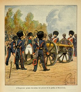 काउंट इमैनुएल डे लास केसेस (1766-1842) की पुस्तक "द मेमोरियल ऑफ सेंट हेलेन" से बॉम्बल्ड लुइस (1862-1927) का चित्रण: सम्राट नेपोलियन खुद मोंटेरेउ की लड़ाई में गार्ड की बंदूकें बताते हैं, निजी संग्रह द्वारा लुई चार्ल्स ने बमबारी की