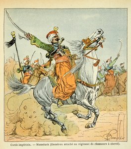 काउंट इमैनुएल डी लास केसेस (1766-1842) द्वारा "द मेमोरियल ऑफ सेंट हेलेन" पुस्तक से बॉम्बल्ड लुइस (1862-1927) का चित्रण: इम्पीरियल गार्ड के मामलुक, निजी संग्रह द्वारा लुई चार्ल्स ने बमबारी की