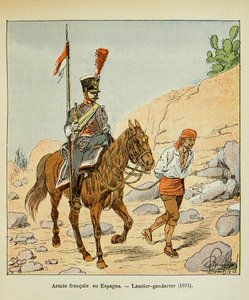 काउंट इमैनुएल डी लास केसेस (1766-1842) की पुस्तक "द मेमोरियल ऑफ सेंट हेलेन" से बॉम्बल्ड लुइस (1862-1927) का चित्रण: स्पेन में फ्रेंच आर्मी: लैंसियर जेंडरमे 1811, निजी संग्रह द्वारा लुई चार्ल्स ने बमबारी की