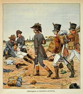 काउंट इमैनुएल डी लास केसेस (1766-1842) की पुस्तक "द मेमोरियल ऑफ सेंट हेलेन" से बॉम्बल्ड लुइस (1862-1927) का चित्रण: ग्रेट आर्मी के सैन्य सर्जन और नर्सों का चित्र, निजी संग्रह द्वारा लुई चार्ल्स ने बमबारी की