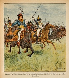 काउंट इमैनुएल डी लास केसेस (1766-1842) द्वारा "द मेमोरियल ऑफ सेंट हेलेन" पुस्तक से बॉम्बल्ड लुइस (1862-1927) का चित्रण: जोआचिम मूरत (1767-1815) अपने घुड़सवार सेना के सिर पर लोड हो रहा है, निजी संग्रह द्वारा लुई चार्ल्स ने बमबारी की