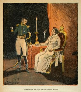 काउंट इमैनुएल डे लास केस (1766-1842) द्वारा "द मेमोरियल ऑफ सेंट हेलेन" पुस्तक से बॉम्बल्ड लुइस (1862-1927) का चित्रण: 1809 में जनरल स्टीफन रेडेट (1762-1825) द्वारा पोप पायस VII की गिरफ्तारी, निजी संग्रह द्वारा लुई चार्ल्स ने बमबारी की
