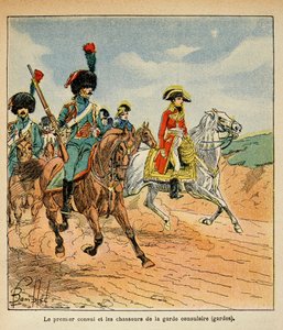 काउंट इमैनुएल डे लास केसेस (1766-1842) की पुस्तक "द मेमोरियल से सैंट हेलेन" से बॉम्बल्ड लुइस (1862-1927) का चित्रण: द फर्स्ट कॉन्सल एंड हंटर्स ऑफ द कॉन्सुलर गार्ड, प्राइवेट कलेक्शन द्वारा लुई चार्ल्स ने बमबारी की