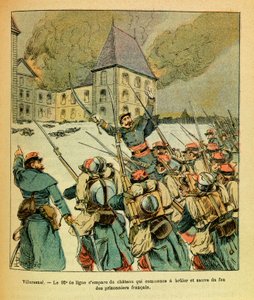 यूजीन सार्जेंट द्वारा L'Armee de l'Est, dit Grenest, लुई बॉम्बल्ड द्वारा सचित्र (1862-1927) (फ्रेंको-जर्मन युद्ध; 1870 -1871 का अभियान): जनवरी 1871, विलेर्सेक्सेल में, 92, ईमे डे लाइन ने जब्त कर लिया महल जो जलने लगा और फ्रांसीसी की आग से बच गया द्वारा लुई चार्ल्स ने बमबारी की