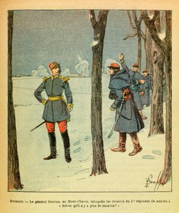 यूजीन सार्जेंट द्वारा L'Armee de l'Est, dit Grenest, लुई बॉम्बल्ड द्वारा सचित्र (1862-1927) (फ्रेंको-जर्मन युद्ध; 1870 -1871 का अभियान): हेरिकोर्ट में, मोंट चेविस में जेनरल ड्यूरियू ने ज़ौवेस का आह्वान किया 1, एर रेजिमेंट डे मार्चे "" क्य द्वारा लुई चार्ल्स ने बमबारी की