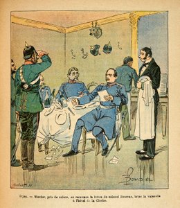 यूजीन सार्जेंट द्वारा L'Armee de l'Est, dit Grenest, लुई बॉम्बल्ड द्वारा सचित्र (1862-1927) (फ्रेंको-जर्मन युद्ध; 1870 -1871 का अभियान): डिजॉन, जनरल वेडर, कर्नल बौरास का पत्र प्राप्त करके क्रोधित, Hotel de la Cloche, Pr . में व्यंजन तोड़ता है द्वारा लुई चार्ल्स ने बमबारी की