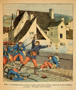 L'Armee de l'Est de Eugene Sergent, dit Grenest, लुई बॉम्बल्ड द्वारा सचित्र (1862-1927) (फ्रेंको-जर्मन युद्ध; 1870 -1871 का अभियान): निट्स सेंट जॉर्जेस की लड़ाई, 57 के लेफ्टिनेंट थॉमस, ईएमई डे मार्चे, पहले से ही तीन बार घायल हो चुके हैं, शुरू होता  द्वारा लुई चार्ल्स ने बमबारी की