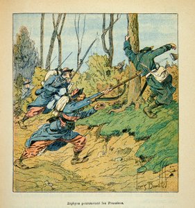 यूजीन सर्जेंट द्वारा L'Armee de la Loire, dit Grenest, लुई बॉम्बल्ड द्वारा सचित्र (1862-1927) (फ्रेंको-जर्मन युद्ध; 1870 -1871 का अभियान): 1870 के युद्ध के दौरान प्रशिया का पीछा करने वाले फ्रांसीसी सैनिक, निजी संग्रह द्वारा लुई चार्ल्स ने बमबारी की