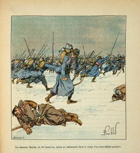 L'Armee de la Loire de Eugene Sergent, dit Grenest, लुइस बॉम्बल्ड (1862-1927) (फ्रेंको-जर्मन युद्ध; 1870 -1871 का अभियान) द्वारा सचित्र: ले मैन्स की लड़ाई, जनवरी 1871, 10 वीं बटालियन के शिकारी मार्टिन एक प्रशिया के शरीर में अपनी संगीन छोड़ देता है द्वारा लुई चार्ल्स ने बमबारी की