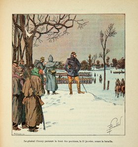 लुई बॉम्बल्ड (1862-1927) (फ्रेंको-जर्मन युद्ध; 1870 -1871 का अभियान) द्वारा सचित्र यूजीन सर्जेंट द्वारा द आर्मी ऑफ द लॉयर, ग्रेनेस्ट के रूप में जाना जाता है: जनरल चान्ज़ी लड़ाई से पहले 11 जनवरी को पदों के मोर्चे पर यात्रा करता है, निजी संग्रह द्वारा लुई चार्ल्स ने बमबारी की