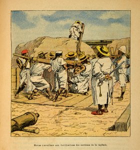 मेडागास्कर में युद्ध- 1885-1895 के फ्रांसीसी अभियानों का उपाख्यानात्मक इतिहास हेनरी गैली डिट गैलिचेट (1854-1922) द्वारा, लुई बॉम्बल्ड (1862-1927) द्वारा सचित्र: 1895 में राजधानी के किलेबंदी पर काम करने वाले होवास, निजी संग्रह द्वारा लुई चार्ल्स ने बमबारी की