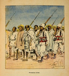 मेडागास्कर में युद्ध- 1885-1895 के फ्रांसीसी अभियानों का उपाख्यानात्मक इतिहास हेनरी गैली डिट गैलिचेट (1854-1922) द्वारा, लुई बॉम्बल्ड द्वारा सचित्र (1862-1927): 1895 में होवास कैदी, निजी संग्रह द्वारा लुई चार्ल्स ने बमबारी की