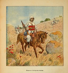 मेडागास्कर में युद्ध- 1885-1895 के फ्रांसीसी अभियानों का उपाख्यानात्मक इतिहास हेनरी गैली डिट गैलिचेट (1854-1922) द्वारा, लुई बॉम्बल्ड (1862-1927) द्वारा सचित्र: 1895 में मेडागास्कर में स्काउट में अफ्रीका के हंटर, निजी संग्रह द्वारा लुई चार्ल्स ने बमबारी की