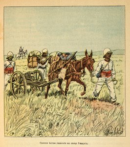 मेडागास्कर में युद्ध- 1885-1895 के फ्रांसीसी अभियानों का उपाख्यानात्मक इतिहास हेनरी गैली डिट गैलिचेट (1854-1922) द्वारा, लुई बॉम्बल्ड (1862-1927) द्वारा सचित्र: होवास कैनन फ्रांसीसी शिविर में वापस लाया गया, निजी संग्रह द्वारा लुई चार्ल्स ने बमबारी की
