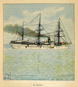 मेडागास्कर में युद्ध- 1885-1895 के फ्रांसीसी अभियानों का उपाख्यानात्मक इतिहास हेनरी गैली डिट गैलिचेट (1854-1922) द्वारा, लुई बॉम्बल्ड (1862-1927) द्वारा सचित्र: अस्पताल मेडागास्कर, निजी संग्रह के रास्ते में "शेमरॉक" जहाज करता है द्वारा लुई चार्ल्स ने बमबारी की