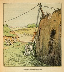 मेडागास्कर में युद्ध- 1885-1895 के फ्रांसीसी अभियानों का उपाख्यानात्मक इतिहास हेनरी गैली डिट गैलिचेट (1854-1922) द्वारा, लुई बॉम्बल्ड (1862-1927) द्वारा सचित्र: 1895 में फ्रांसीसी सैनिकों द्वारा तामाटेव के किले का निर्माण, निजी संग्रह द्वारा लुई चार्ल्स ने बमबारी की
