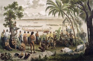 डौशर्ट डी लैगरी (1823-68) द्वारा &39;एटलस डु वोएज डी&39; इंडोचाइन &39;से बासक नदी पर पिरोग दौड़, पेरिस 1874 में प्रकाशित (विस्तार के लिए 232562 देखें)