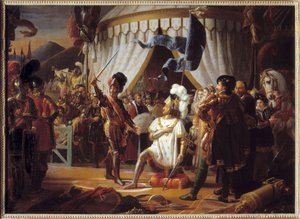 फ्रांस के फ्रांसिस I ने मारिग्नानो, इटली, 1515 की लड़ाई में जीत के बाद शेवेलियर बेयर्ड द्वारा शूरवीर होने का अनुरोध किया।