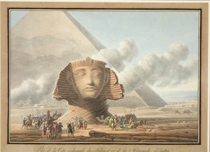 स्फिंक्स और खैफरे के पिरामिड का सिर का दृश्य, c.1790 (कागज पर wc के साथ नरम जमीन नक़्क़ाशी)