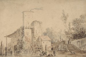 आंकड़े के साथ एक नदी द्वारा फार्म हाउस, 1765।