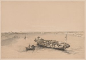मिस्र और नूबिया: वॉल्यूम I - नंबर 4, नील नदी पर गुलाम नावें, देखें तलाश की ओर ..., 1838। द्वारा लुई हागे