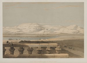 मिस्र और नूबिया, वॉल्यूम I: 1847 के लक्सर के मंदिर से लीबियाई श्रृंखला के पर्वत। द्वारा लुई हागे